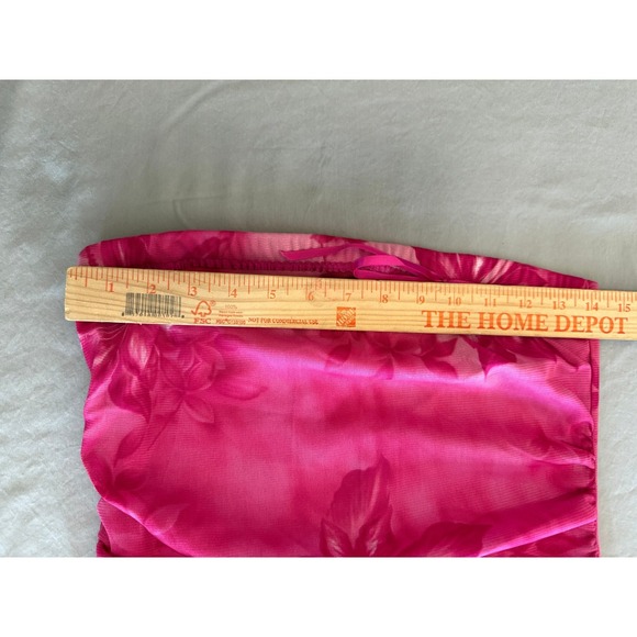 Wrapper Vintage Pink Floral Strapless Ruched Handkerchief Hem Midi Dress Large - Picture 11 of 11